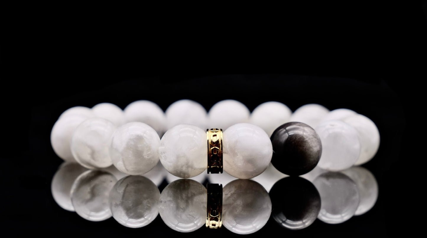 Silver Obsidian And White Snowflake Phantom Energy Bracelet