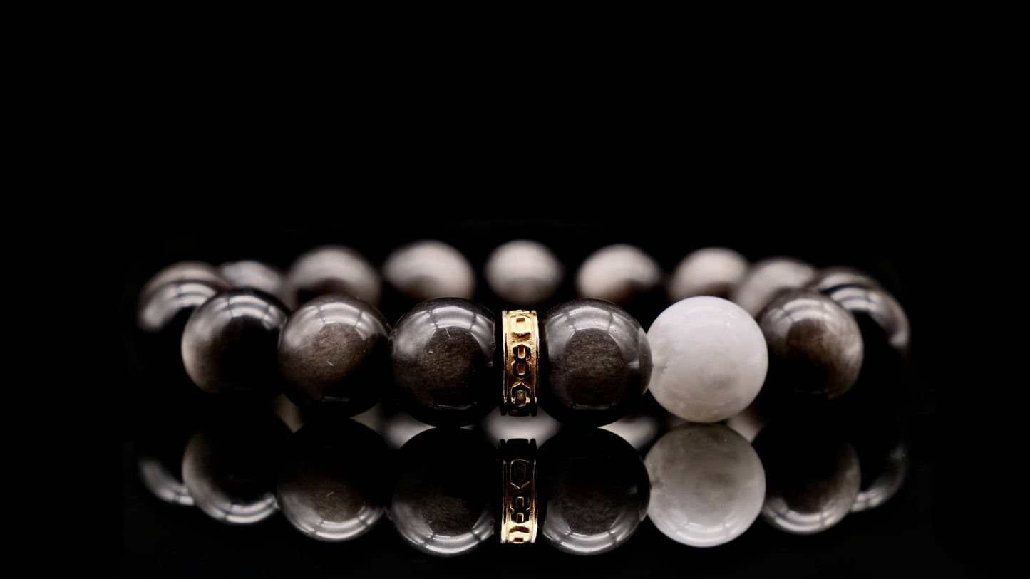 Silver Obsidian And White Snowflake Phantom Energy Bracelet