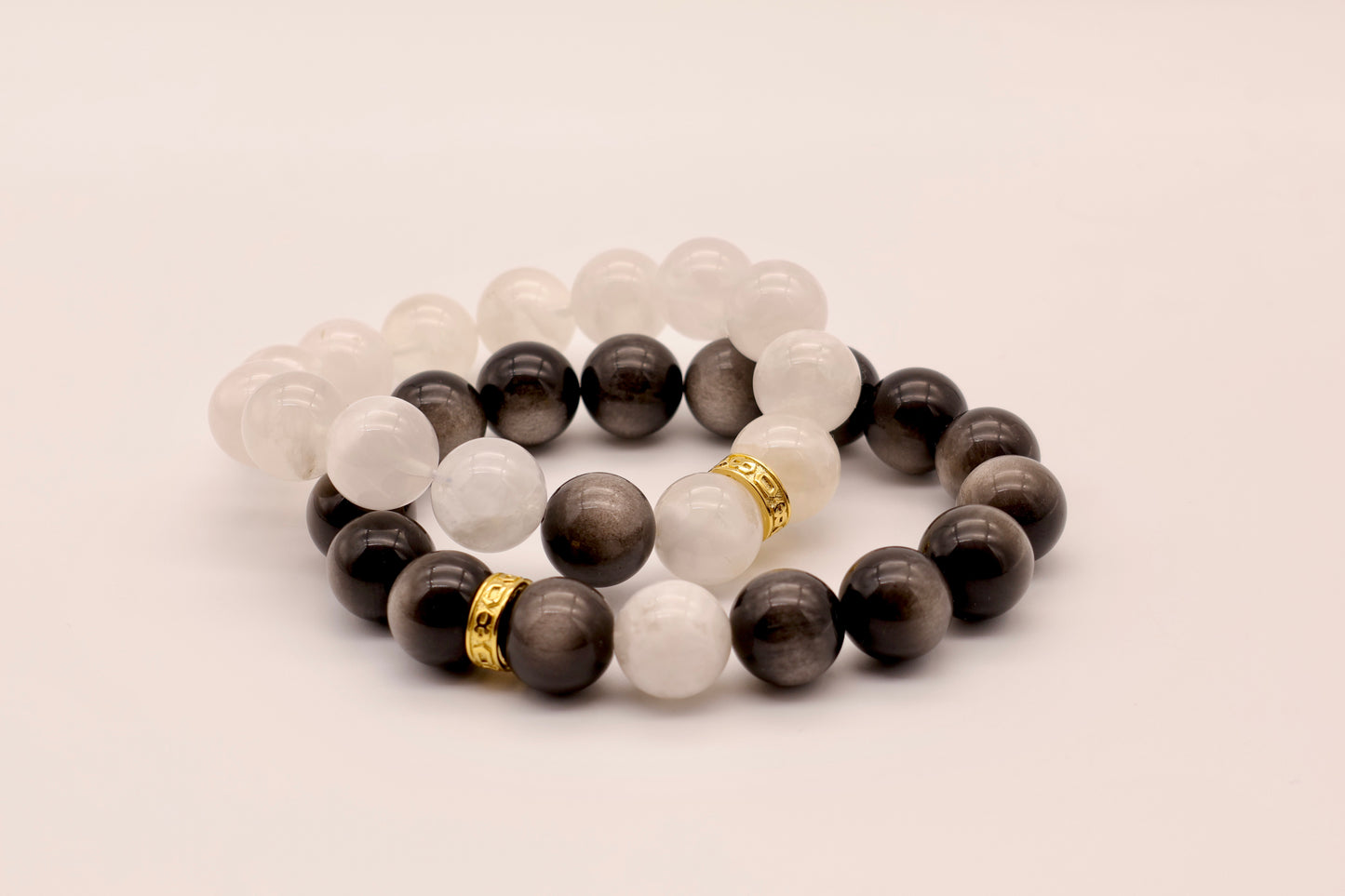 Silver Obsidian And White Snowflake Phantom Energy Bracelet