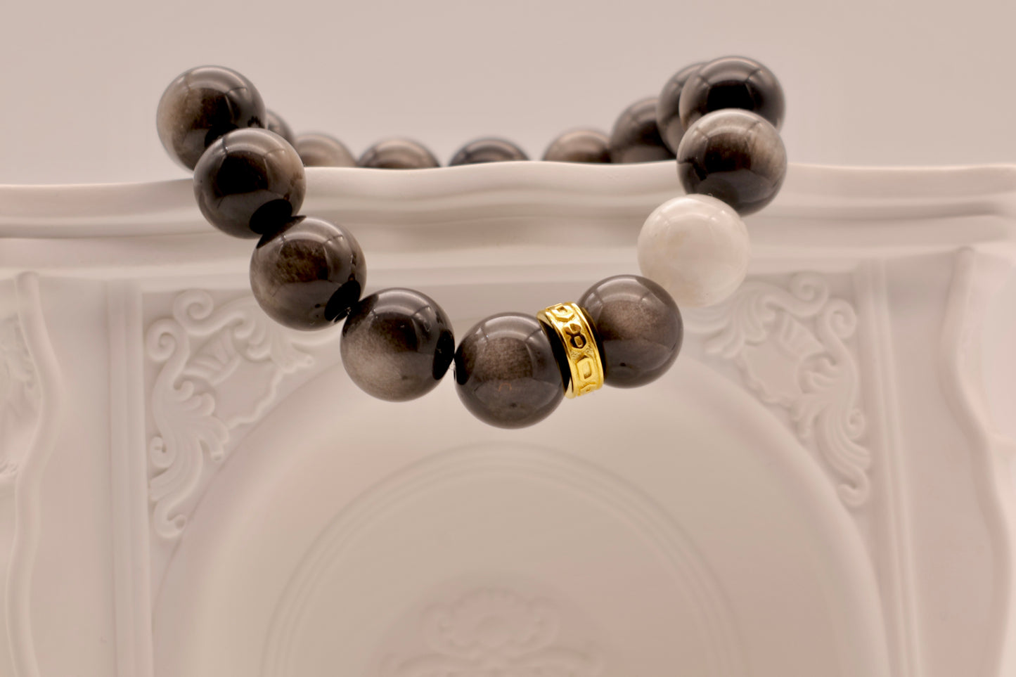 Silver Obsidian And White Snowflake Phantom Energy Bracelet