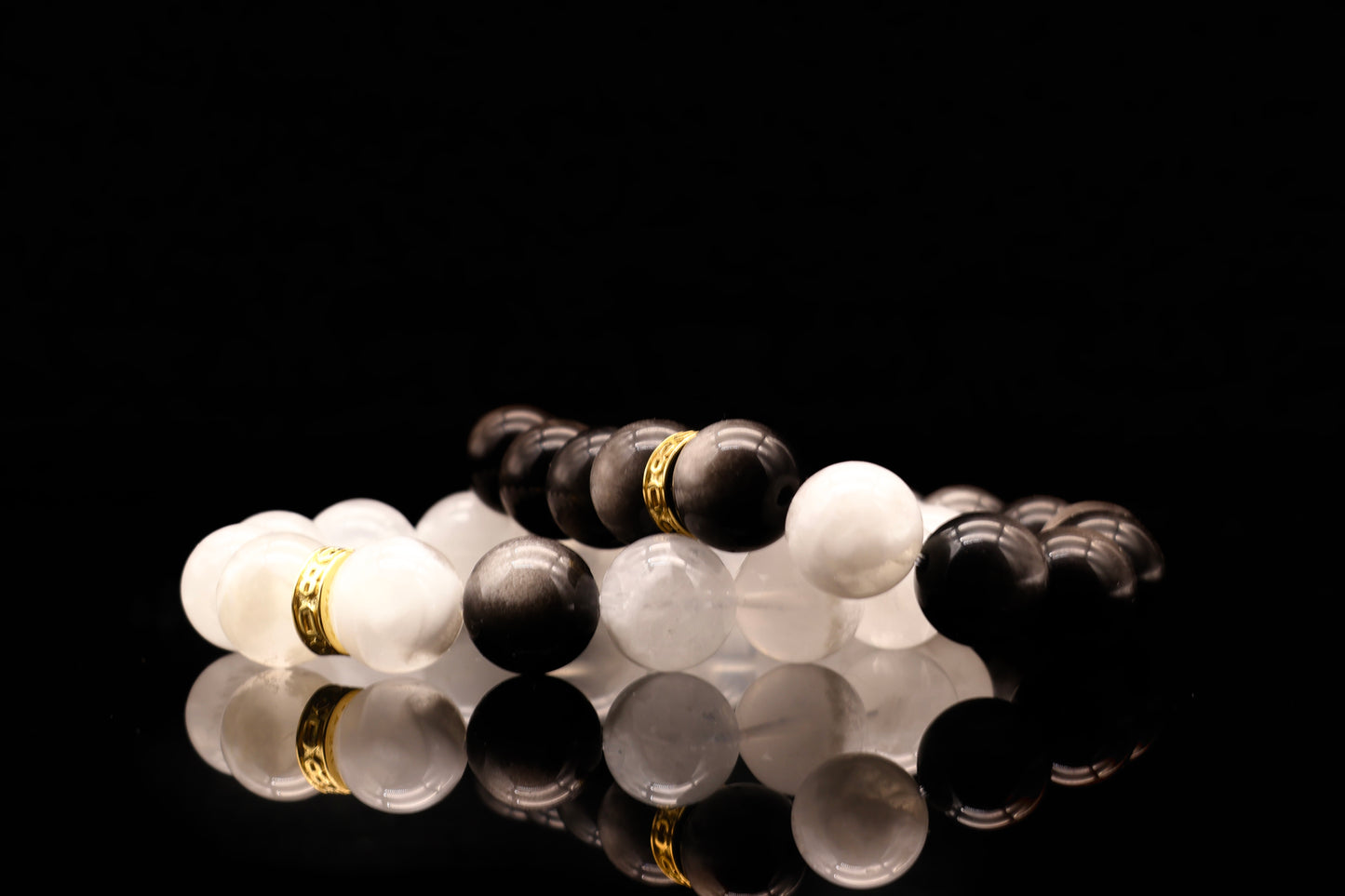 Silver Obsidian And White Snowflake Phantom Energy Bracelet