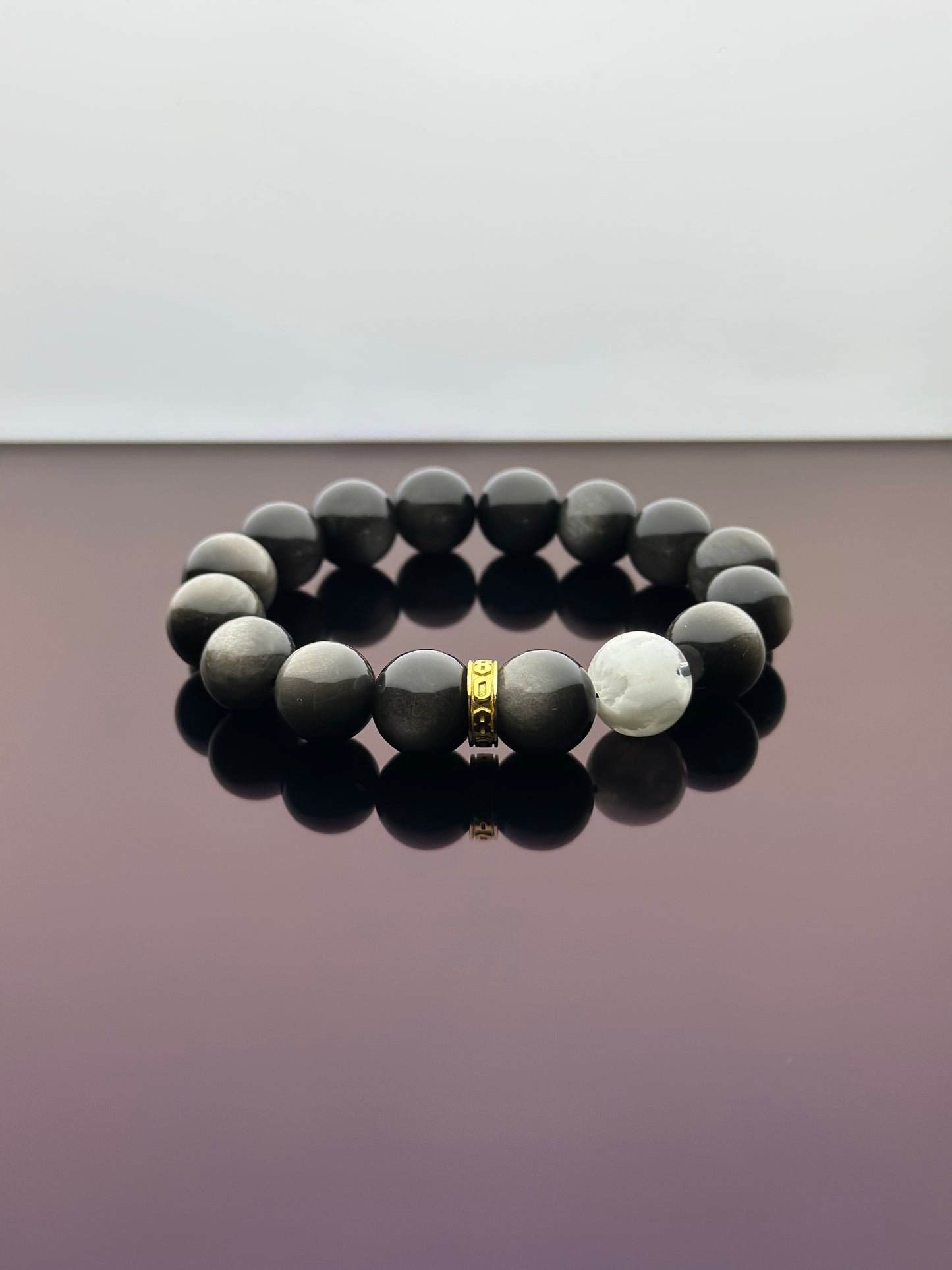 Silver Obsidian And White Snowflake Phantom Energy Bracelet