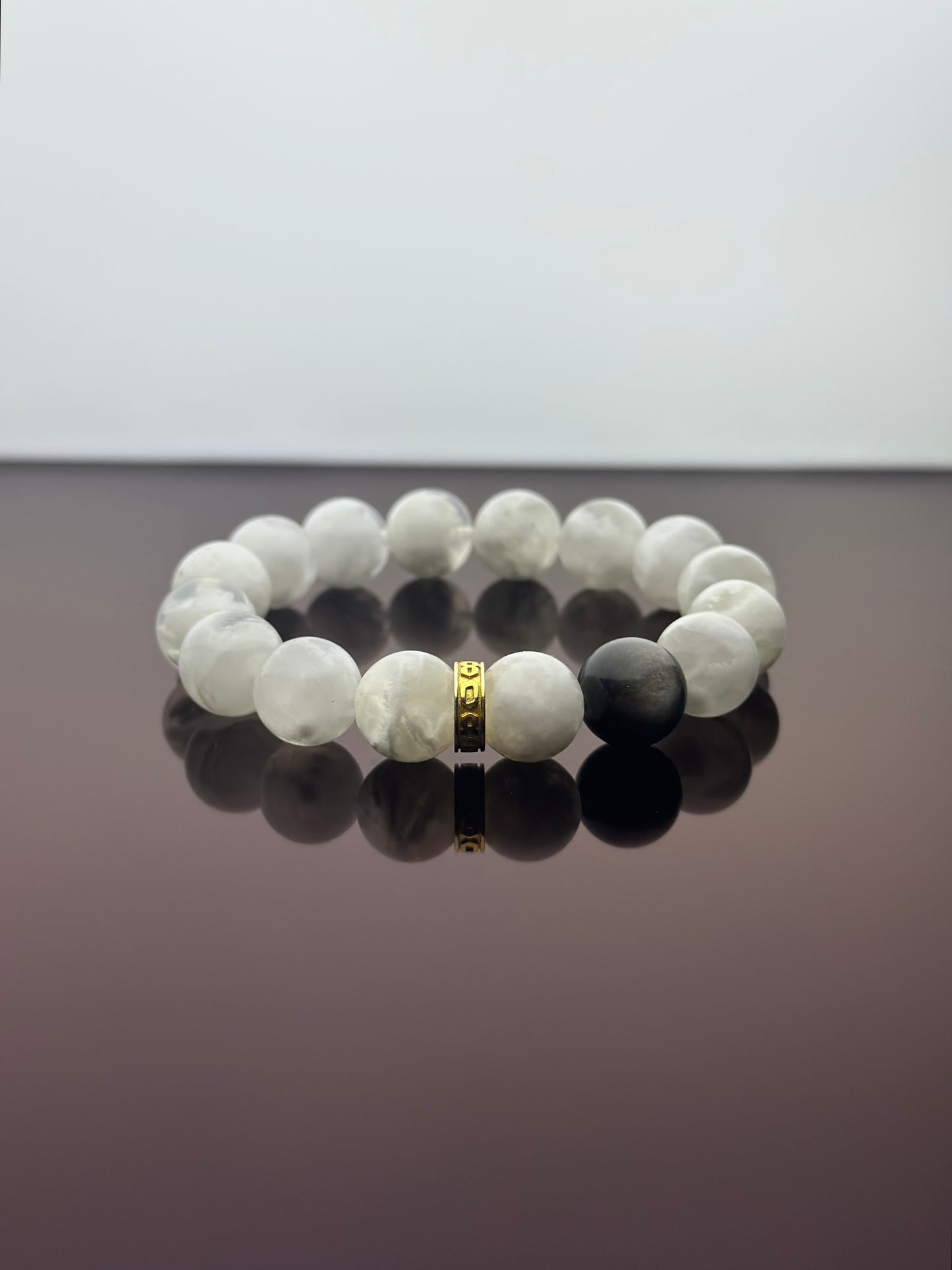 Silver Obsidian And White Snowflake Phantom Energy Bracelet