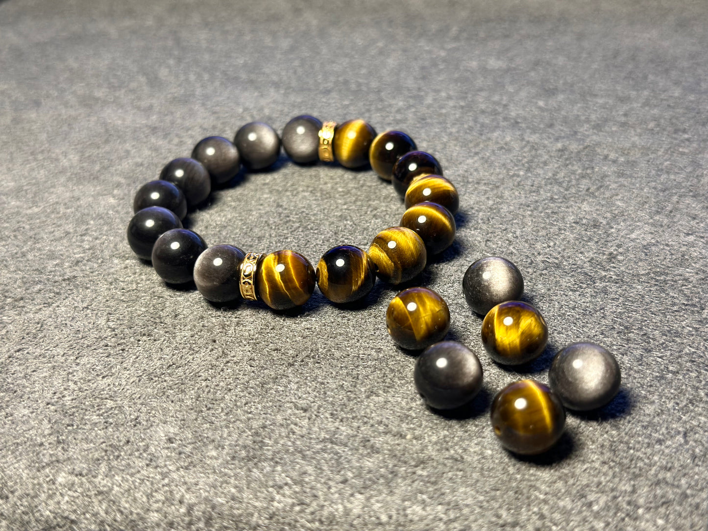 Silver Obsidian Tiger Eye Energy Bracelet