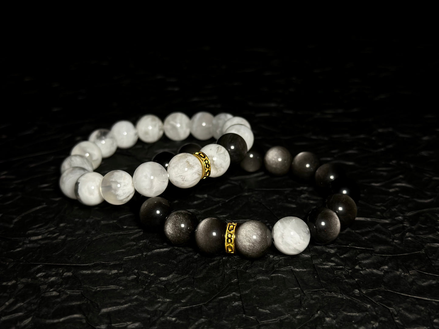 Silver Obsidian And White Snowflake Phantom Energy Bracelet